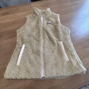 Patagonia Los Gatos Fleece Vest Womens Large Tan Sherpa High Pile Full Zip